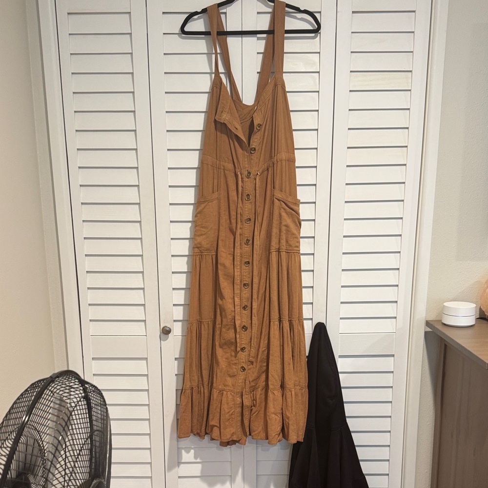 Free People Rust Brown Button-Front Maxi Dress